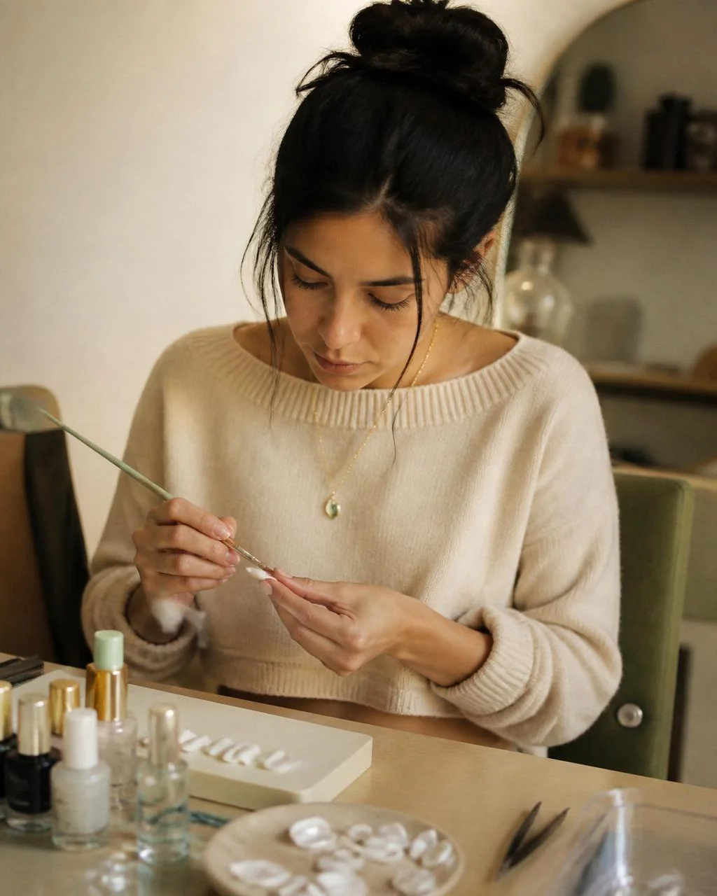 Zugeili Mejia painting a handmade press-on nail set